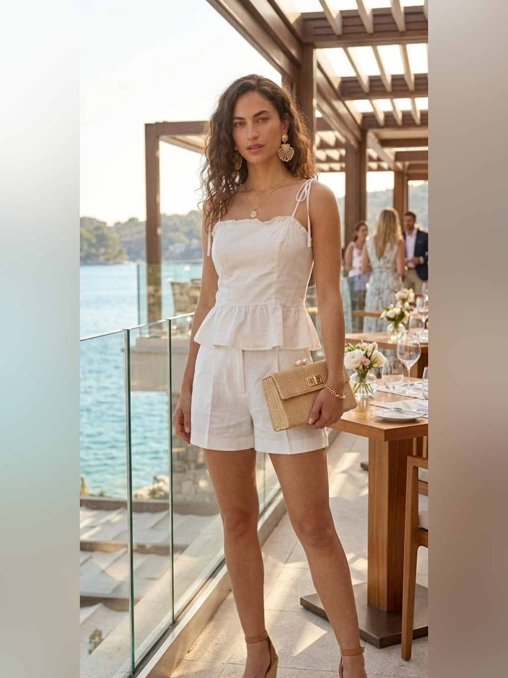 Express Ivory Peplum Tie-Strap Top | Size Medium 🌿
